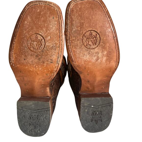 Reywelt Western Boots Embossed Leather Sunflower Embroidery Size 8 Square Toe - Picture 10 of 13